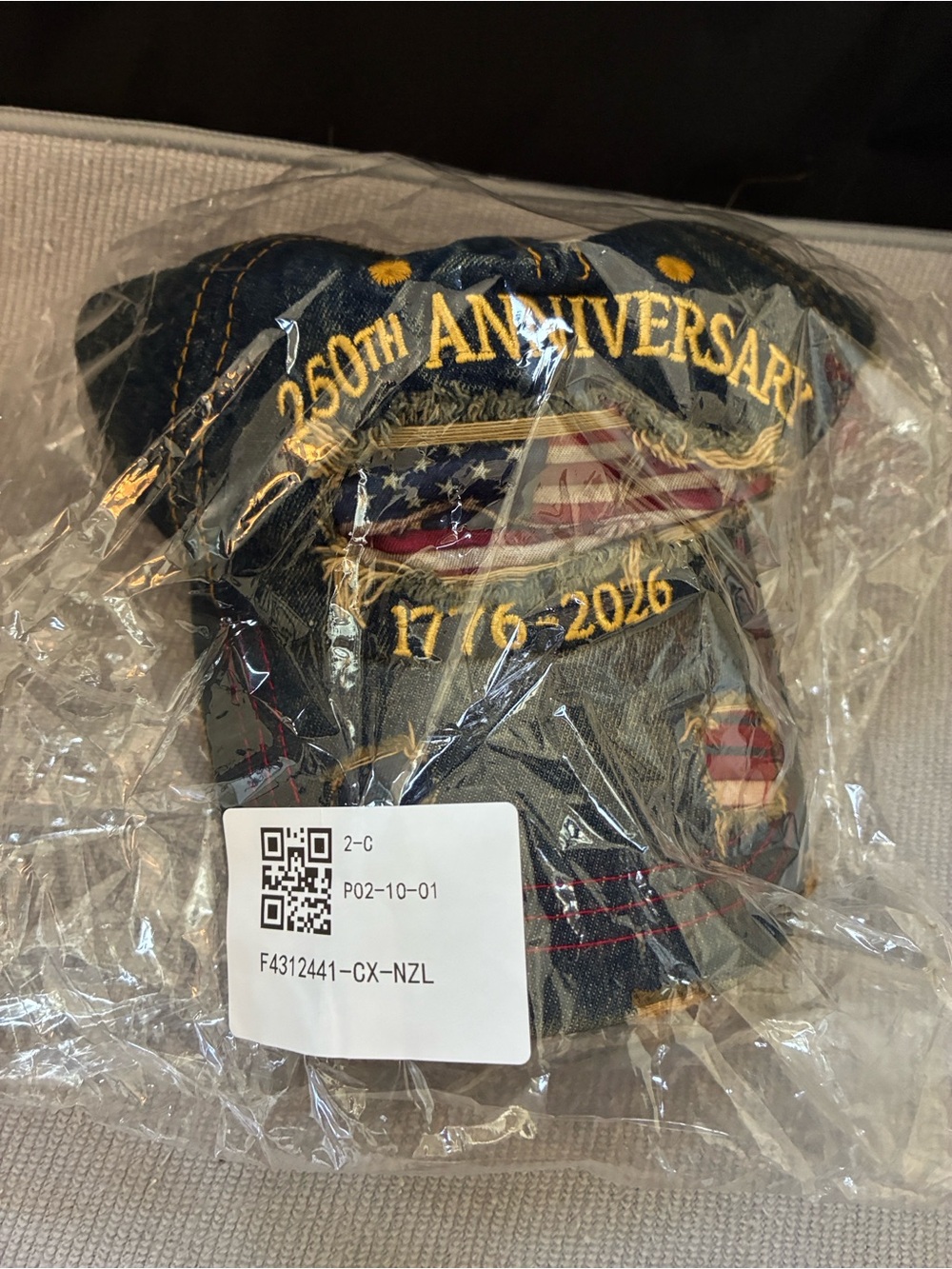 250th Anniversary Distressed Denim Cap with American Flag Patch - Blue - Picture 6 of 6
